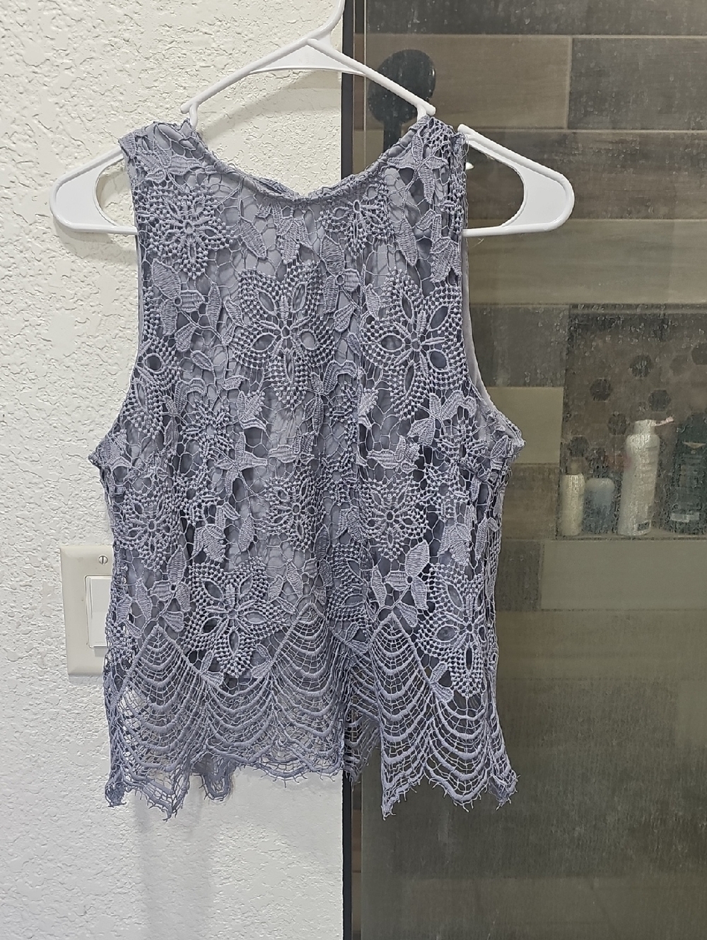 She + Sky Gray Crochet Lace Sleeveless Camisole